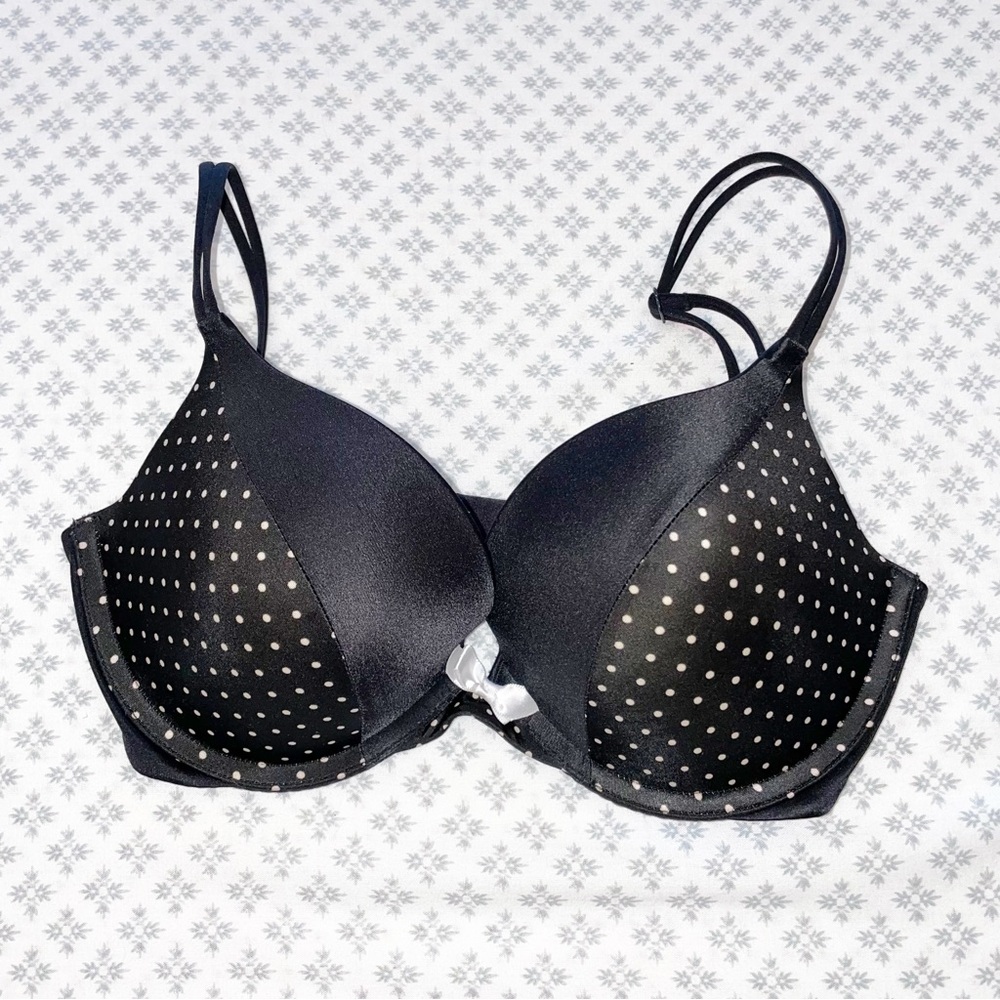 Victoria’s Secret Black Dotted Top Cups and Wings Collection Lightly Pad…
